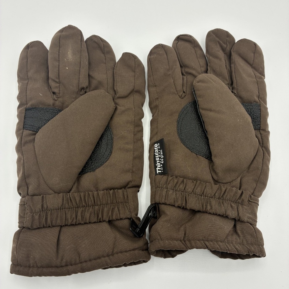 Brown Thinsulate Insulated Winter Gloves Hook Loop Strap 45g S/M